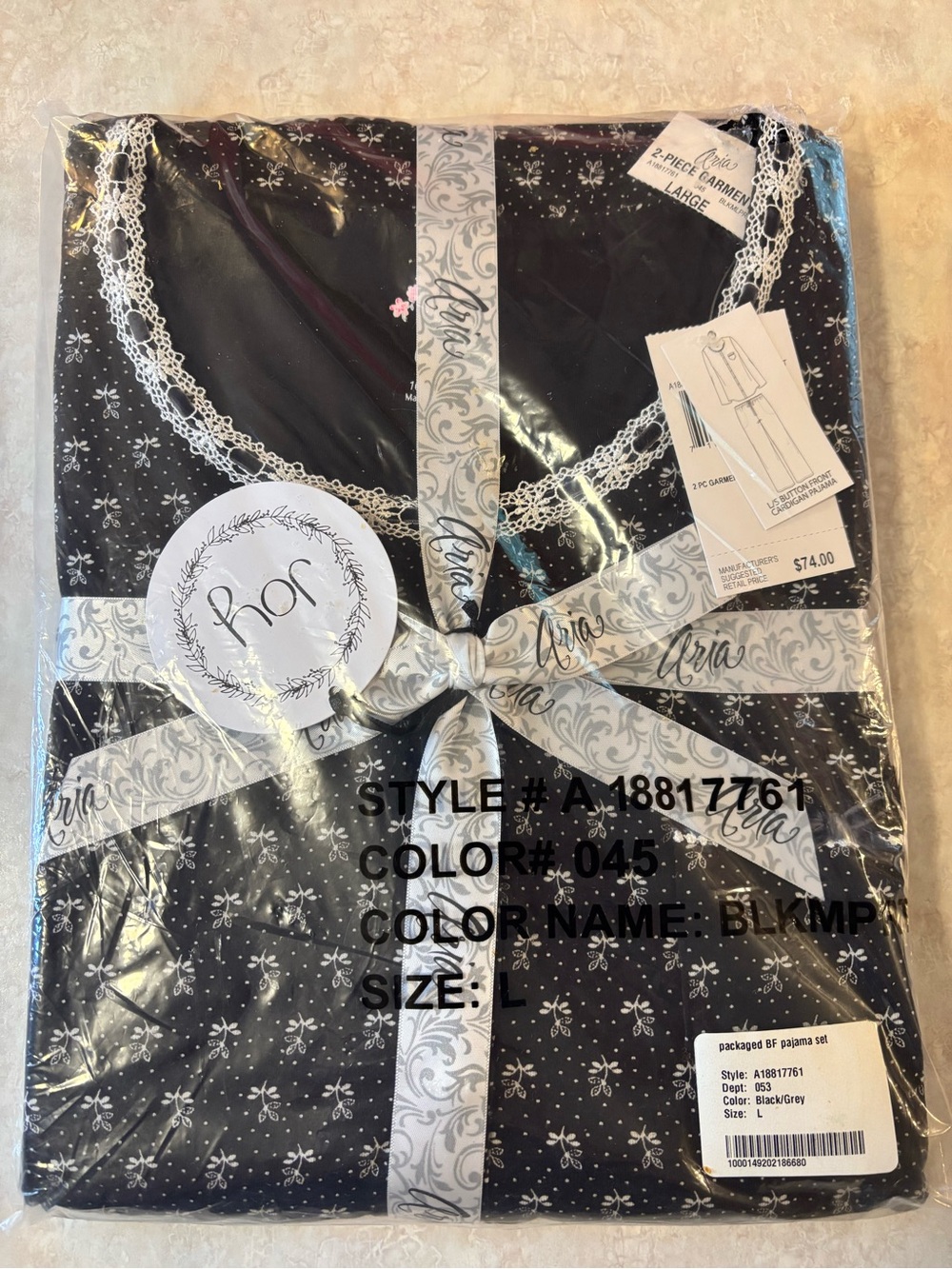 Aria Black Floral Lace-Trim Pajama Set - Brand new.